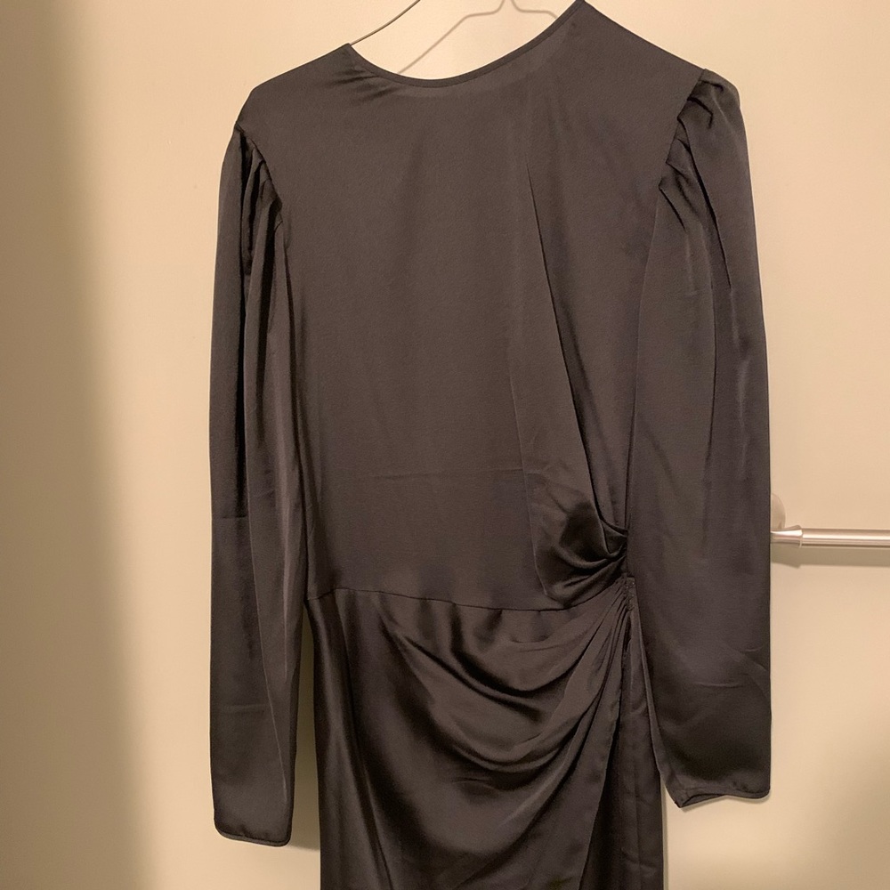 Black midi evening dress with waist ruching